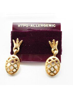 Gold-Tone Pineapple Drop Earrings Hypoallergenic Lattice Design